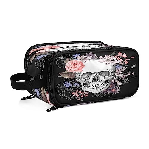 Kulturbeutel Blumenzuckerschädel Große Kosmetiktasche Kulturtasche Waschtasche Make Up Tasche Waschbeutel Schminktasche für Damen Mädchen von YOUJUNER