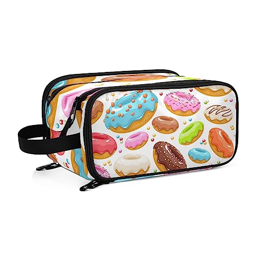 Kulturbeutel Bunte Donuts-Muster Große Kosmetiktasche Kulturtasche Waschtasche Make Up Tasche Waschbeutel Schminktasche für Damen Mädchen von YOUJUNER