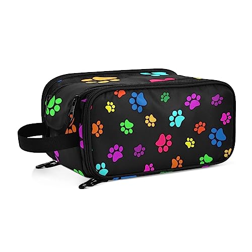 Kulturbeutel Bunter Hundetatzen-Druck Große Kosmetiktasche Kulturtasche Waschtasche Make Up Tasche Waschbeutel Schminktasche für Damen Mädchen von YOUJUNER