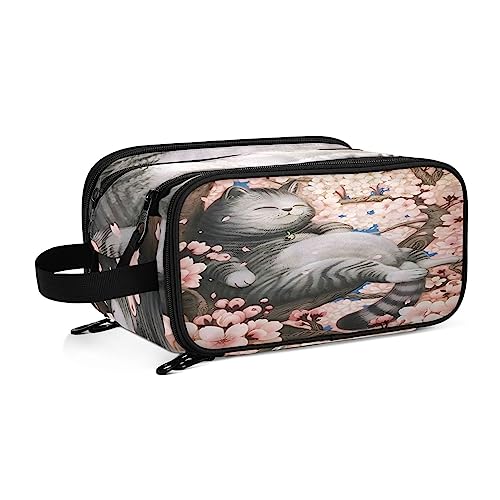 Kulturbeutel Fat Cat Floral Große Kosmetiktasche Kulturtasche Waschtasche Make Up Tasche Waschbeutel Schminktasche für Damen Mädchen von YOUJUNER