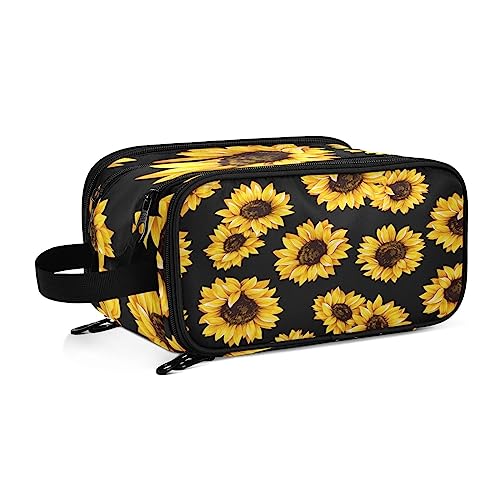 Kulturbeutel Gelbes Sonnenblumenmuster Große Kosmetiktasche Kulturtasche Waschtasche Make Up Tasche Waschbeutel Schminktasche für Damen Mädchen von YOUJUNER