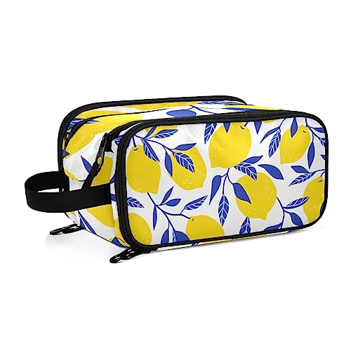 Kulturbeutel Gelbes Zitronenmuster Große Kosmetiktasche Kulturtasche Waschtasche Make Up Tasche Waschbeutel Schminktasche für Damen Mädchen von YOUJUNER