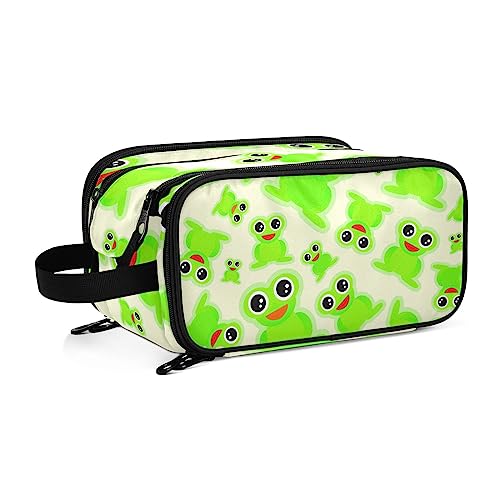 Kulturbeutel Grüner Frosch-Muster Große Kosmetiktasche Kulturtasche Waschtasche Make Up Tasche Waschbeutel Schminktasche für Damen Mädchen von YOUJUNER