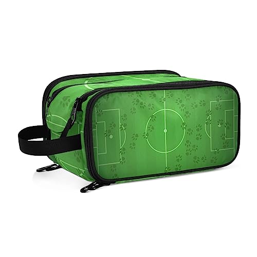 Kulturbeutel Grüner Fußball-Fußballplatz Große Kosmetiktasche Kulturtasche Waschtasche Make Up Tasche Waschbeutel Schminktasche für Damen Mädchen von YOUJUNER