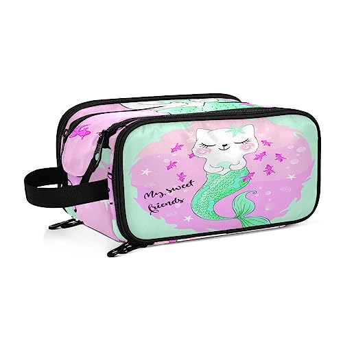 Kulturbeutel Katze Meerjungfrau Große Kosmetiktasche Kulturtasche Waschtasche Make Up Tasche Waschbeutel Schminktasche für Damen Mädchen von YOUJUNER