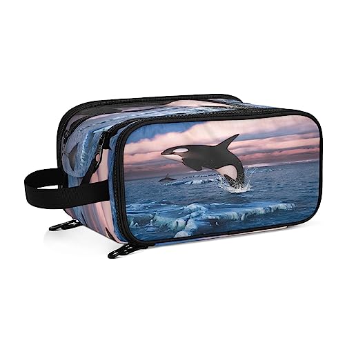 Kulturbeutel Meerestier Delphin Große Kosmetiktasche Kulturtasche Waschtasche Make Up Tasche Waschbeutel Schminktasche für Damen Mädchen von YOUJUNER