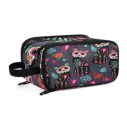 Kulturbeutel Mexikanischer Zuckerschädel Große Kosmetiktasche Kulturtasche Waschtasche Make Up Tasche Waschbeutel Schminktasche für Damen Mädchen von YOUJUNER