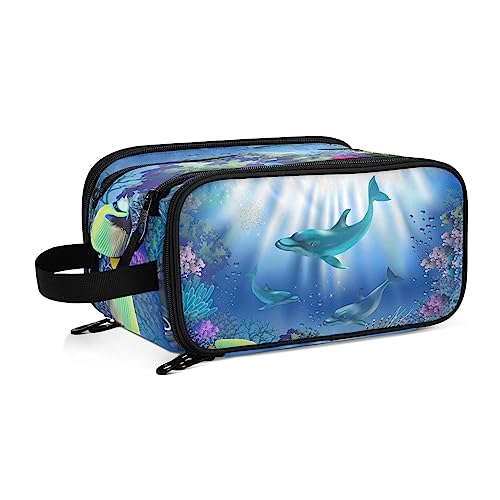 Kulturbeutel Ozean-Meerestier-Delphin Große Kosmetiktasche Kulturtasche Waschtasche Make Up Tasche Waschbeutel Schminktasche für Damen Mädchen von YOUJUNER