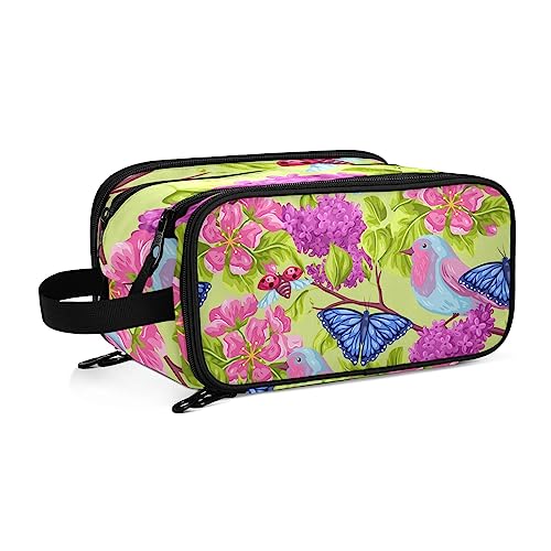 Kulturbeutel Robin-Vogel-Blumenschmetterling Große Kosmetiktasche Kulturtasche Waschtasche Make Up Tasche Waschbeutel Schminktasche für Damen Mädchen von YOUJUNER