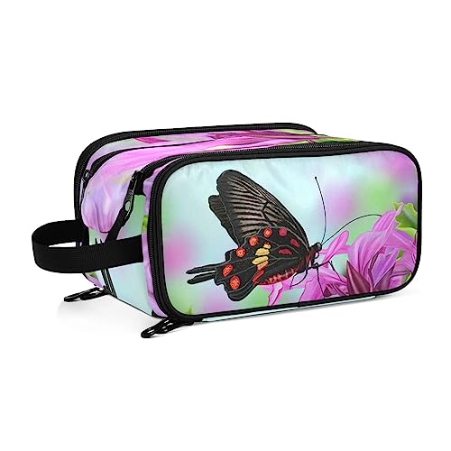 Kulturbeutel Schmetterling Blumen Blume Große Kosmetiktasche Kulturtasche Waschtasche Make Up Tasche Waschbeutel Schminktasche für Damen Mädchen von YOUJUNER