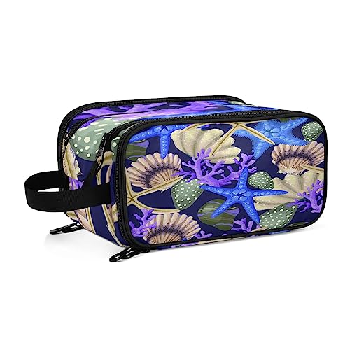 Kulturbeutel Seestern Muscheln Koralle Große Kosmetiktasche Kulturtasche Waschtasche Make Up Tasche Waschbeutel Schminktasche für Damen Mädchen von YOUJUNER