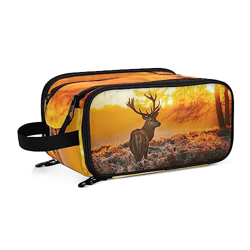 Kulturbeutel Sonnenuntergang Tier Hirsch Große Kosmetiktasche Kulturtasche Waschtasche Make Up Tasche Waschbeutel Schminktasche für Damen Mädchen von YOUJUNER