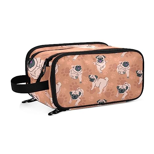 Kulturbeutel Süßer Mops-Hund-Muster Große Kosmetiktasche Kulturtasche Waschtasche Make Up Tasche Waschbeutel Schminktasche für Damen Mädchen von YOUJUNER