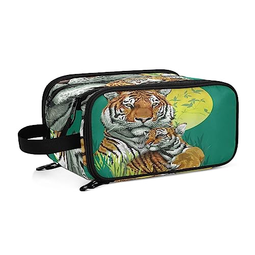 Kulturbeutel Tiger-Druck Große Kosmetiktasche Kulturtasche Waschtasche Make Up Tasche Waschbeutel Schminktasche für Damen Mädchen von YOUJUNER