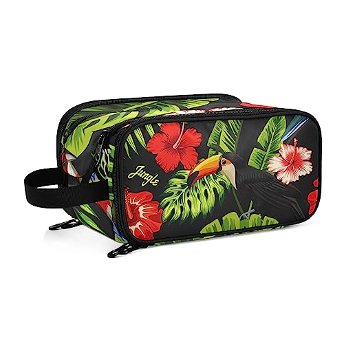 Kulturbeutel Tropische Blume Blätter Vogel Papagei Große Kosmetiktasche Kulturtasche Waschtasche Make Up Tasche Waschbeutel Schminktasche für Damen Mädchen von YOUJUNER