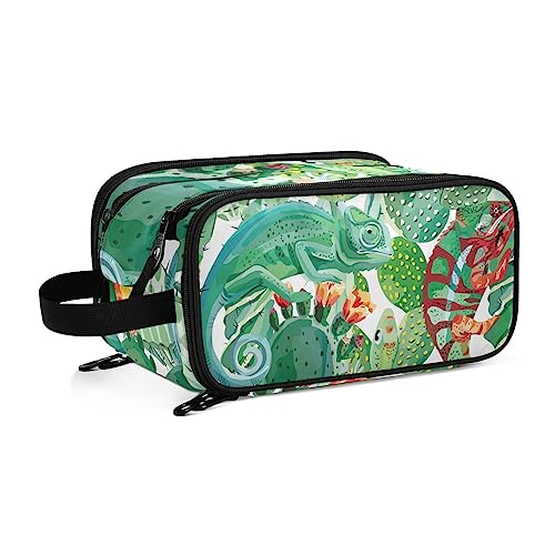 Kulturbeutel Tropischer Chamäleon-Kaktus Große Kosmetiktasche Kulturtasche Waschtasche Make Up Tasche Waschbeutel Schminktasche für Damen Mädchen von YOUJUNER