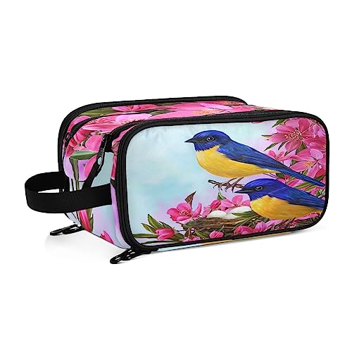 Kulturbeutel Vogel-Blume-Dekor Große Kosmetiktasche Kulturtasche Waschtasche Make Up Tasche Waschbeutel Schminktasche für Damen Mädchen von YOUJUNER