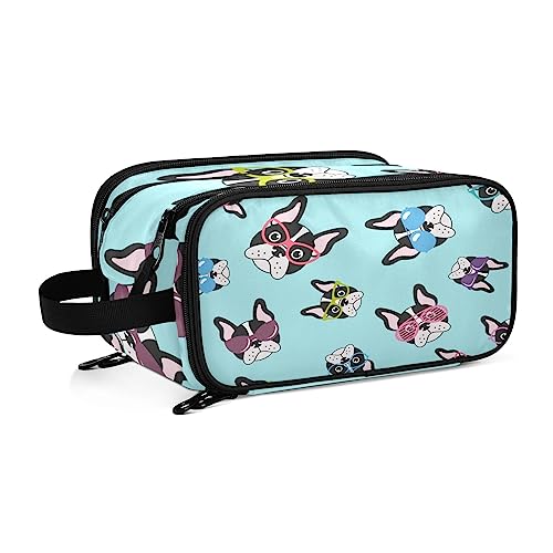 Kulturbeutel süßer Französischer Bulldoggenhund Große Kosmetiktasche Kulturtasche Waschtasche Make Up Tasche Waschbeutel Schminktasche für Damen Mädchen von YOUJUNER