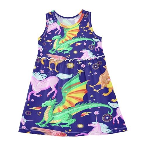 Mädchen Kleid Cartoon-Drachen-Greif-Einhorn Sommerkleid A-Linie Ärmelloses Casual Kleid Baumwolle Kinder Partykleider von YOUJUNER