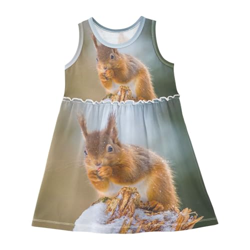 Mädchen Kleid Eichhörnchen Sommerkleid A-Linie Ärmelloses Casual Kleid Baumwolle Kinder Partykleider von YOUJUNER