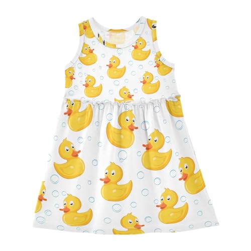 Mädchen Kleid Gelbe Enten Sommerkleid A-Linie Ärmelloses Casual Kleid Baumwolle Kinder Partykleider von YOUJUNER