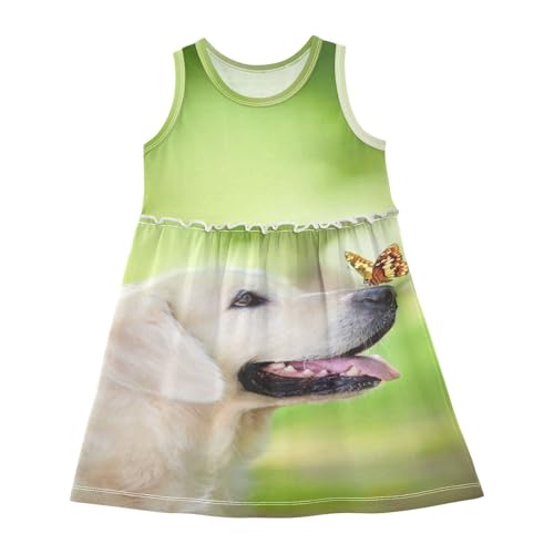 Mädchen Kleid Golden Retriever-Hund Sommerkleid A-Linie Ärmelloses Casual Kleid Baumwolle Kinder Partykleider von YOUJUNER