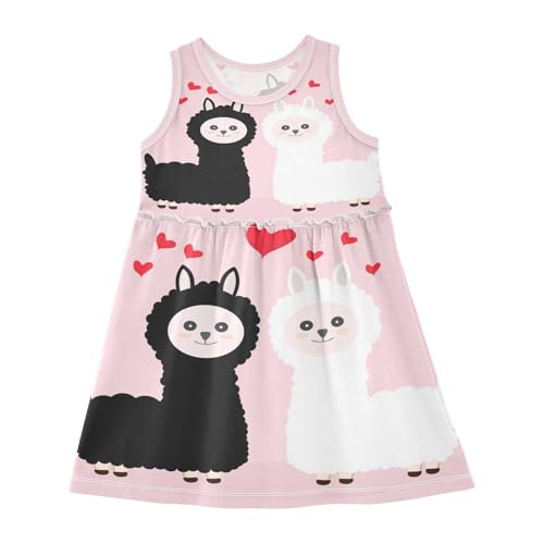 Mädchen Kleid Nette Lama-Alpaka-Lamas-Liebe Sommerkleid A-Linie Ärmelloses Casual Kleid Baumwolle Kinder Partykleider von YOUJUNER