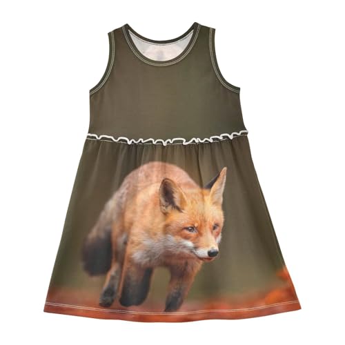 Mädchen Kleid Netter roter Fuchs Sommerkleid A-Linie Ärmelloses Casual Kleid Baumwolle Kinder Partykleider von YOUJUNER