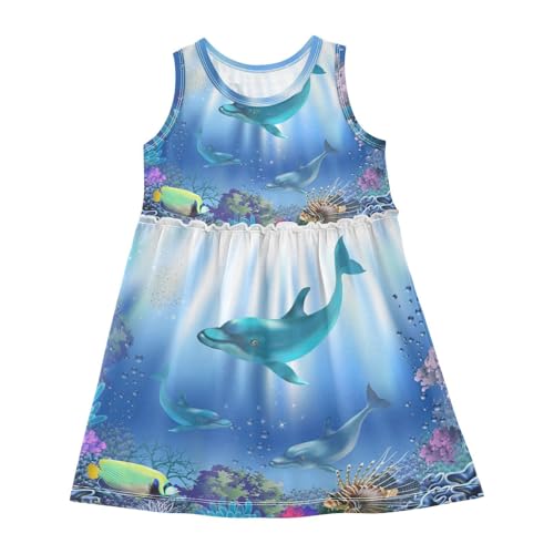 Mädchen Kleid Ozean-Meerestier-Delphin Sommerkleid A-Linie Ärmelloses Casual Kleid Baumwolle Kinder Partykleider von YOUJUNER