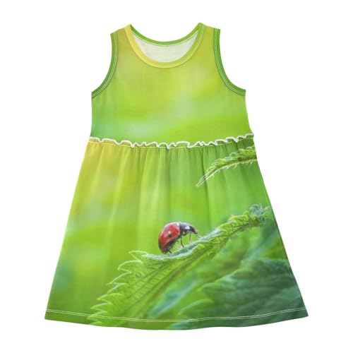 Mädchen Kleid Rote Marienkäfer-Grünblätter Sommerkleid A-Linie Ärmelloses Casual Kleid Baumwolle Kinder Partykleider von YOUJUNER