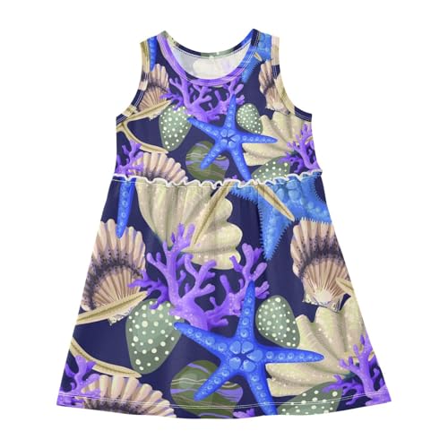 Mädchen Kleid Seestern Muscheln Koralle Sommerkleid A-Linie Ärmelloses Casual Kleid Baumwolle Kinder Partykleider von YOUJUNER