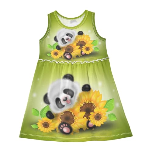 Mädchen Kleid Süße Panda Sonnenblume Sommerkleid A-Linie Ärmelloses Casual Kleid Baumwolle Kinder Partykleider von YOUJUNER