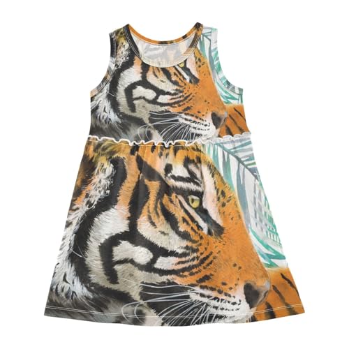 Mädchen Kleid Tiger Sommerkleid A-Linie Ärmelloses Casual Kleid Baumwolle Kinder Partykleider von YOUJUNER