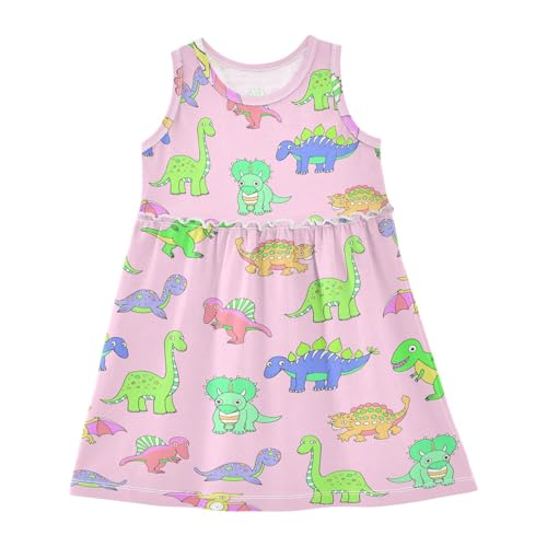 Mädchen Kleid süße Dinosaurier-Muster Sommerkleid A-Linie Ärmelloses Casual Kleid Baumwolle Kinder Partykleider von YOUJUNER