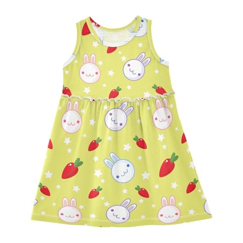 Mädchen Kleid süße Kaninchen-Karotten-Muster Sommerkleid A-Linie Ärmelloses Casual Kleid Baumwolle Kinder Partykleider von YOUJUNER