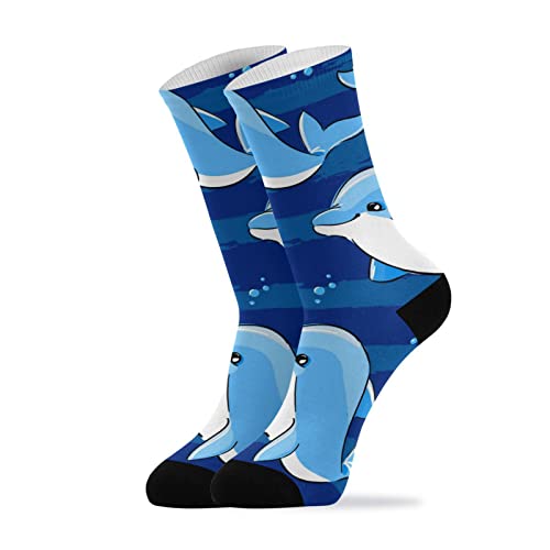 YOUJUNER Blauer Delphin-Meeresfisch Herren Damen Socken Hohe Knöchel Socken Crew Lange Socken Neuheit Socken 1-Paar von YOUJUNER