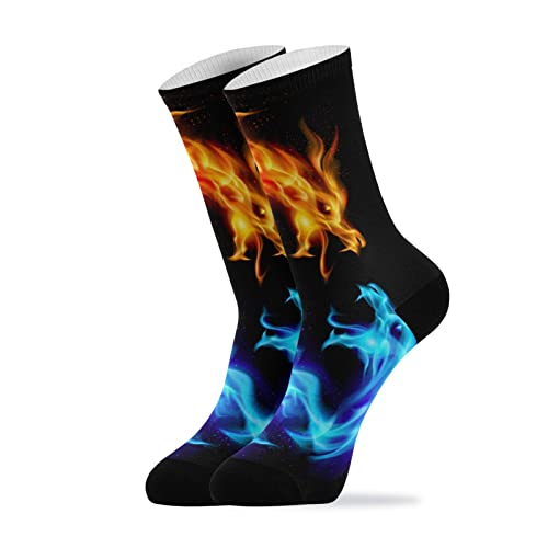 YOUJUNER Blauer roter Drache Herren Damen Socken hohe Knöchelsocken Crew lange Socken Kleid Socken Neuheit Socken 1 Paar, mehrfarbig, M von YOUJUNER