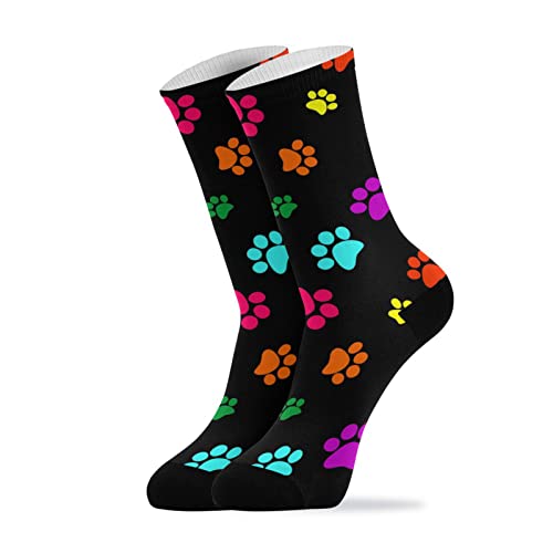 YOUJUNER Bunte Hundepfoten-Druck-Socken für Herren und Damen, hohe Knöchelsocken, lange Socken, Kleidersocken, Neuheitssocken, 1 Paar, mehrfarbig, M von YOUJUNER