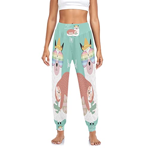 YOUJUNER Damen Bester Freund Faultier Lama Haremshose Yogahose Tanzhose Jogginghose Yoga Pilates Hosen Freizeithosen Yoga Hose von YOUJUNER