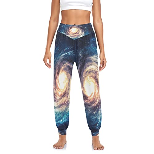 YOUJUNER Damen Galaxy Space Nebula Universum Haremshose Yogahose Tanzhose Jogginghose Yoga Pilates Hosen Freizeithosen Yoga Hose von YOUJUNER