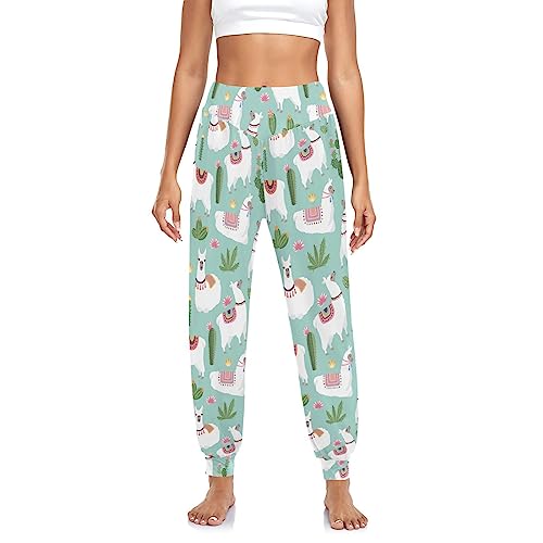 YOUJUNER Damen Haremshose Cartoon-Lama-Kaktus Yogahose Tanzhose Jogginghose Yoga Pilates Hosen Freizeithosen Yoga Hose von YOUJUNER