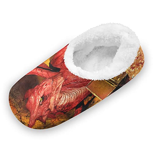 YOUJUNER Damen Hausschuhe Fantasy-Drachen Memory Schaum Slippers für Frauen Winter Warme Pantoffeln Geschlossene Haus Schuhe Bequeme Schlafzimmer Schuhe Baumwolleschuhe von YOUJUNER