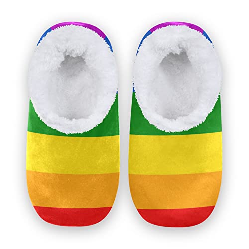 YOUJUNER Damen Hausschuhe LGBT-Gay-Pride-Regenbogenfahne Memory Schaum Slippers für Frauen Winter Warme Pantoffeln Geschlossene Haus Schuhe Bequeme Schlafzimmer Schuhe Baumwolleschuhe von YOUJUNER