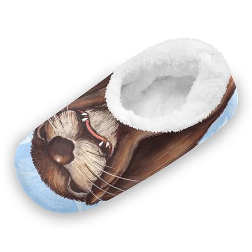 YOUJUNER Damen Hausschuhe Süßer Otter Memory Schaum Slippers für Frauen Winter Warme Pantoffeln Geschlossene Haus Schuhe Bequeme Schlafzimmer Schuhe Baumwolleschuhe von YOUJUNER