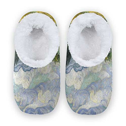 YOUJUNER Damen Hausschuhe Van-Gogh-Weizenfeld Memory Schaum Slippers für Frauen Winter Warme Pantoffeln Geschlossene Haus Schuhe Bequeme Schlafzimmer Schuhe Baumwolleschuhe von YOUJUNER