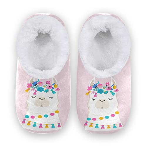 YOUJUNER Damen Hausschuhe süßer Alpaka-Lama-Lama-Druck Memory Schaum Slippers für Frauen Winter Warme Pantoffeln Geschlossene Haus Schuhe Bequeme Schlafzimmer Schuhe Baumwolleschuhe von YOUJUNER