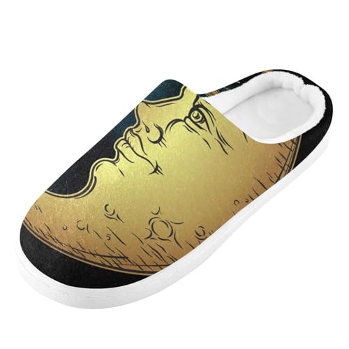 YOUJUNER Damen Herren Hausschuhe Goldene Sonne-Mond-Sterne Memory Schaum Weiche Pantoffeln Winter Plüsch Warme Slippers Unisex von YOUJUNER