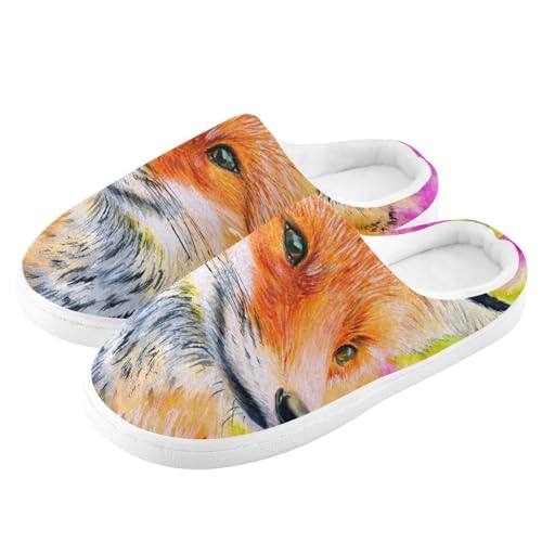 YOUJUNER Damen Herren Hausschuhe Tier Fuchs Memory Schaum Weiche Pantoffeln Winter Plüsch Warme Slippers Unisex von YOUJUNER
