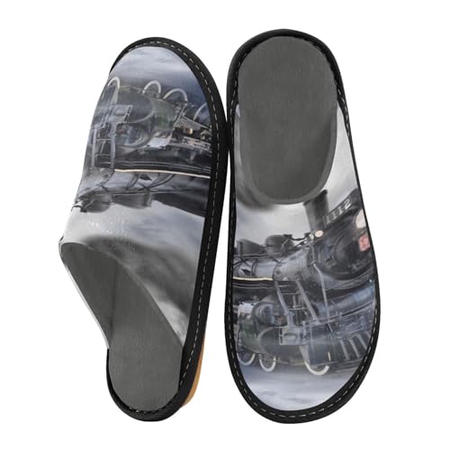 YOUJUNER Damen Herren Hausschuhe Vintage Dampfzug Memory Foam Hausschuhe Weicher Pantoffeln Warme Slipper Bequeme Schlafzimmer Schuhe von YOUJUNER