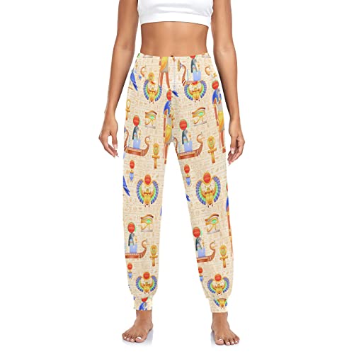 YOUJUNER Damen Hose Yogahose Ägypten Pharao Hieroglyphe Hohe Taille Haremshose Bequeme Lose Lounge Hose Strandhose Jogginghose, mehrfarbig, M von YOUJUNER